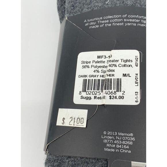 MEMOI Women's Dark Gray Heather Striped-Printed Palette Sweater Tights SZ M/L - Picture 7 of 8